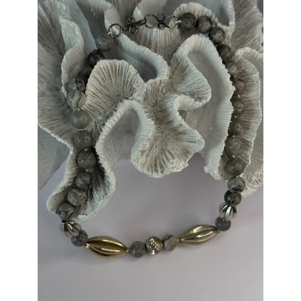 Elegant Design 925 Sterling Silver Jasper Necklace Length 18.5